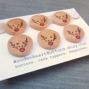 Reindeer Buttons, Christmas Button, DIY Christmas Gifts, Small Wooden Buttons, Handmade 3/4 or 20mm 6pce image 1