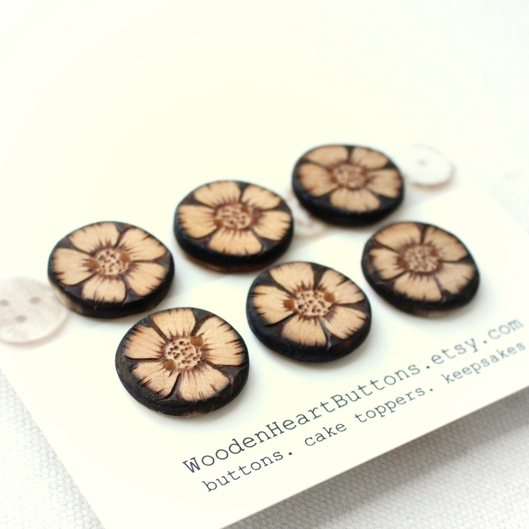 Small Spring Buttons 6 Small Flower Buttons, Primrose Motif, Organic Sewing Buttons 6 Pce ...