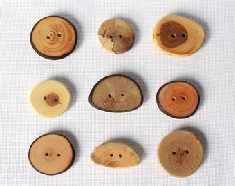 9 Beautiful Wood Buttons, Hardwood Buttons, Medium Hardwood Buttons, Tree Branch Buttons 9pce 1.25" -1.5" in size