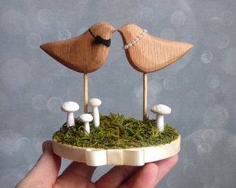 Forest Mushroom Cake Topper, Animal Topper, Love Birds Cake Topper, Wooden Wedding Decor/ Woodland or Nature Themed Wedding