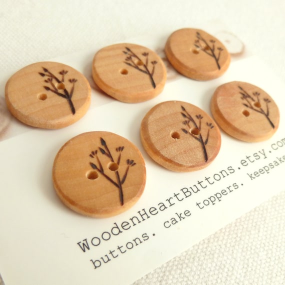 buttons boho flowers wood Sewing 2 Holes 7/8 inch 2Pcs set 6 