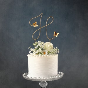 Butterfly Wedding Topper, Gold Monogram Cake Topper, Custom Initial Wire Wedding Cake Topper with Butterflies, Gold Cake Topper