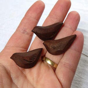 Three Carved Bird Buttons, Primitive Wood Button, Handmade Walnut Buttons Shank Style 3pce 1 or 25mm image 3