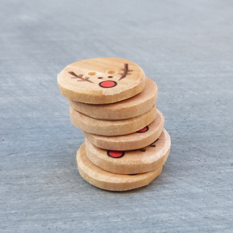 Reindeer Buttons, Christmas Button, DIY Christmas Gifts, Small Wooden Buttons, Handmade 3/4 or 20mm 6pce image 3