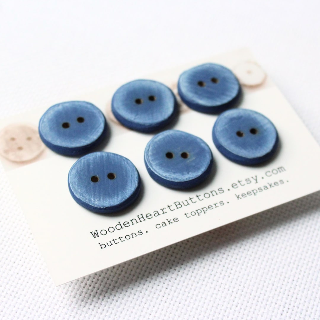 Small Denim Blue Wooden Buttons- Light Blue Wood Sewing 6pce 3/4" or ...
