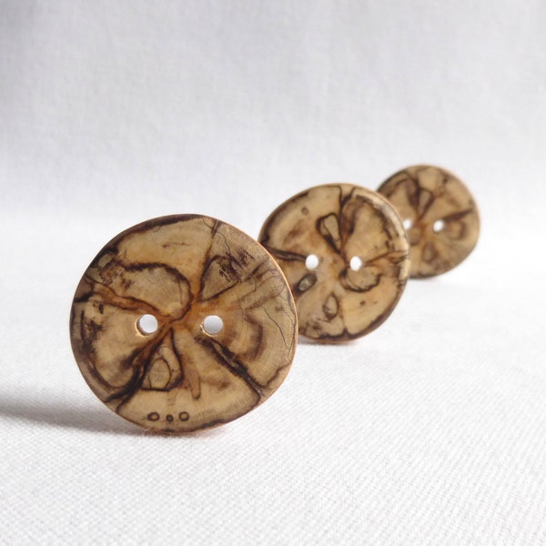 Stabilized, Spalted Wood Buttons, Gorgeous Eco Friendly Buttons, Smooth Finish, 1 1/4" Natural Wood Sewing Button