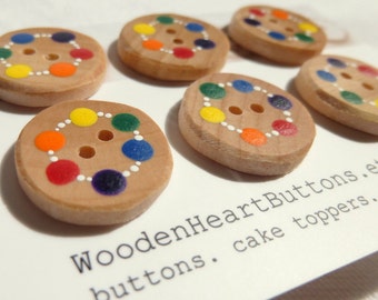 3/4" Small Wood Buttons, Wooden Kids Buttons, Handmade Rainbow Buttons, Childrens Buttons 6pce  20mm or 3/4"