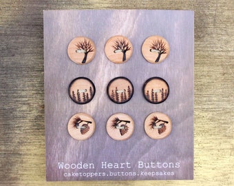 9 Fall Buttons, Small Wooden Buttons, Tree Sewing Buttons, Organic Wood Buttons,  9 pce  20mm or 3/4"