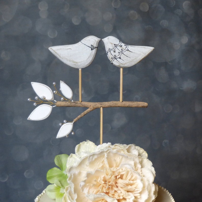 Love Birds and Pearl Topper, Wedding Cake Topper, Bird Cake Topper/ Bridal Cake Topper, Bride and Groom Cake image 6