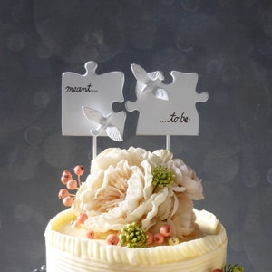 Puzzle Piece Wedding Cake Topper for Love Birds, Bridal Topper/ White Wedding Topper, Handmade Etsy Weddings/ Decorations image 3
