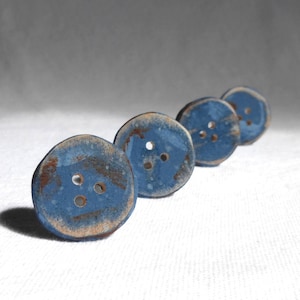 Rustic Wood Buttons Distressed/ Rustic Blue Buttons, Medium Blue Button, Wooden Buttons 4pce 1 image 1