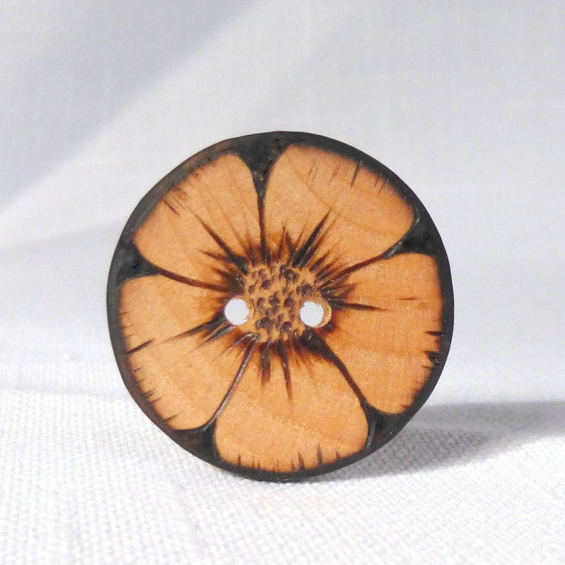 Flower Sewing Button, Large Flower Button, Large Wood Button, Wooden Flower Buttons, Big Wood Buttons, Handmade, 1pce 38mm or 1.5 image 1