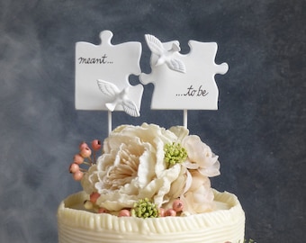Puzzle Piece Wedding Cake Topper for Love Birds,  Bridal Topper/ White Wedding Topper, Handmade Etsy Weddings/ Decorations
