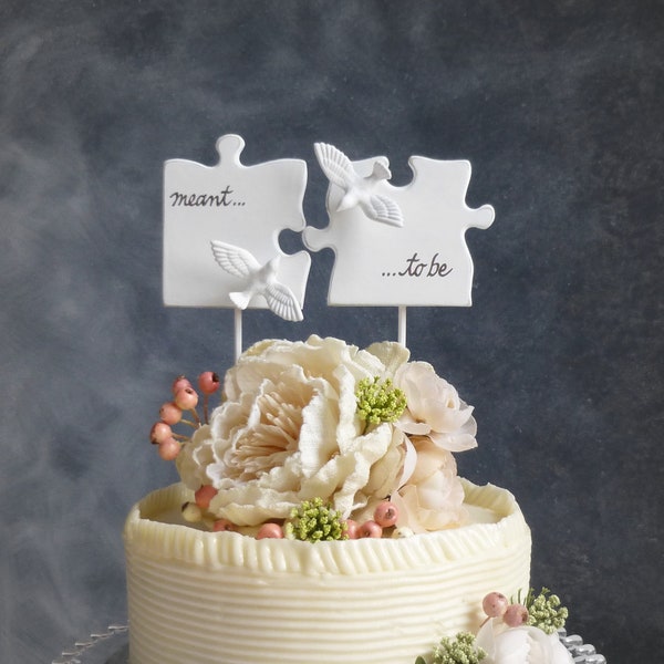 Puzzle Piece Wedding Cake Topper for Love Birds,  Bridal Topper/ White Wedding Topper, Handmade Etsy Weddings/ Decorations