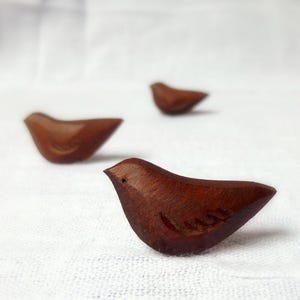 Three Carved Bird Buttons, Primitive Wood Button, Handmade Walnut Buttons Shank Style 3pce 1 or 25mm image 2