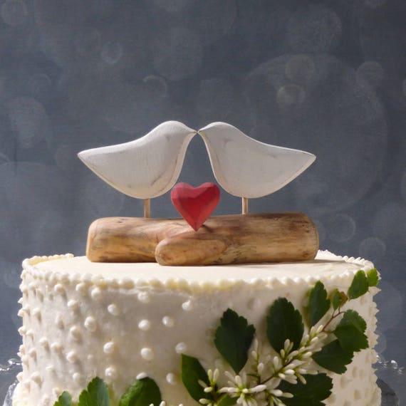 Sculpte En Bois Oiseaux Coeur Rouge Blanc Oiseau Cake Topper Decorations Pour Gateaux Bois Coeur Gateau