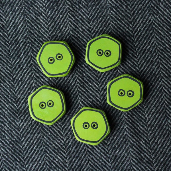 5 Large Buttons, Handmade Wooden Coat Buttons Set of Five Chartreuse, Lime Green 1.5" or 38mm