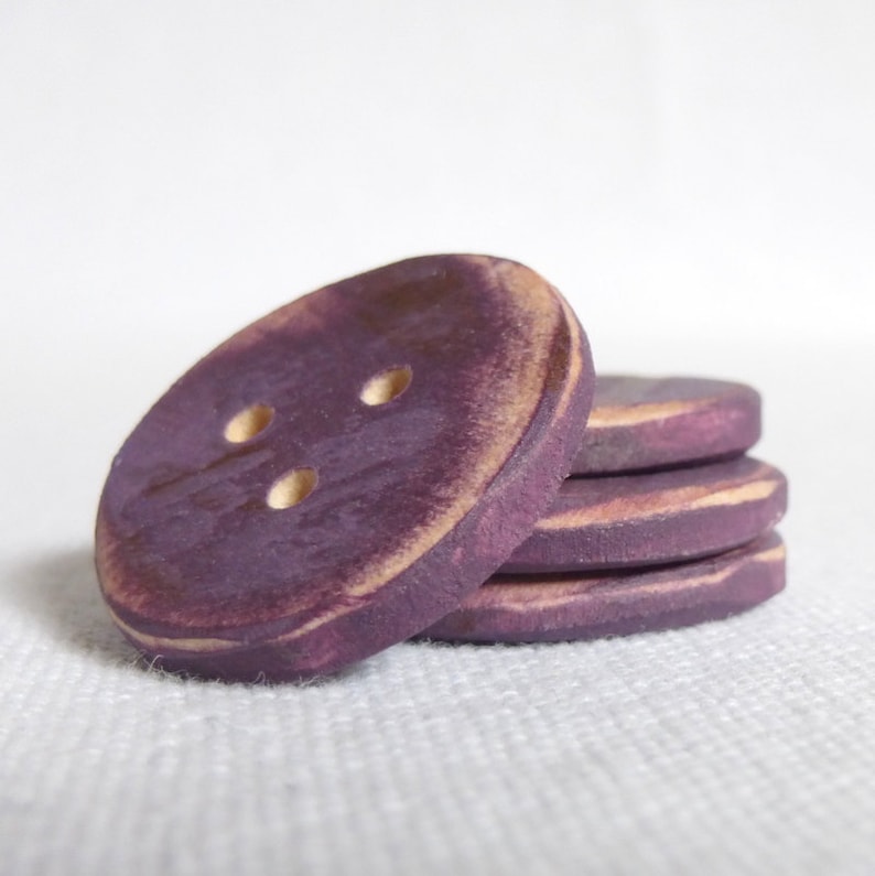 Set of Four Purple Buttons, Handmade Buttons/ Mauve Sewing Button, Purple Wood Buttons, 1 Inch or 25mm image 3