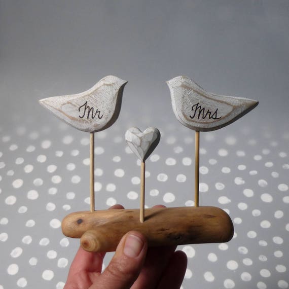 Personalisierte mit Initialen perfekt für Hochzeit Strand Liebe Vögel geschnitzt Handarbeit