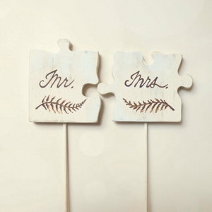 Mr and Mrs Topper, Puzzle Piece Cake Topper, Rustic Wedding Cake Topper, Mr Mrs Cake Topper image 4