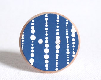 Navy Blue Wood Button, Large Wood Button, Large Blue Button Wooden, Hand Painted  1pce  38mm