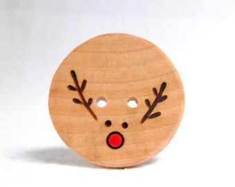 Fun Reindeer Buttons, Extra Large Wood Button, Christmas Buttons, Big Wood Buttons, Handmade, 1pce 38mm or 1.5"