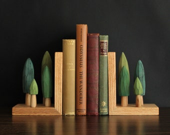 Oak Bookends, Tree Book Ends, Green/ Eco Wood Home Decor, Wooden Mantel Decor