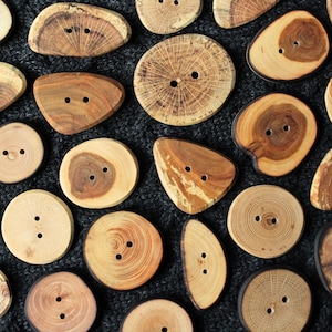 12 Assorted Hardwood Buttons, Natural and Eco Friendly Sewing Buttons