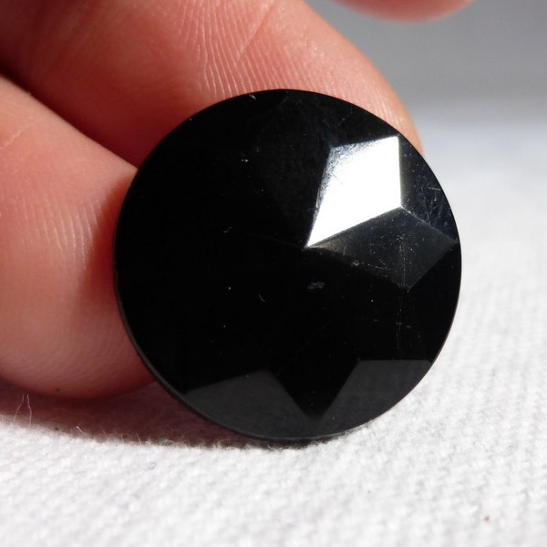 Faceted Black Glass Buttons, Vintage Czech Glass, Large Black Buttons 10pce 3/4" or 20mm