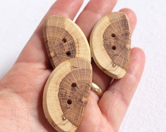 Large Oak Wood Buttons, Set of 3 Wooden Sewing Buttons, Very Smooth and Hand Crafted from Canadian Hardwood  1.5"