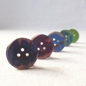 Colorful Shawl Buttons, Handcrafted Button, Plum, Grape, Periwinkle, Teal and Green Buttons/ Set of 5  1" Wooden Buttons