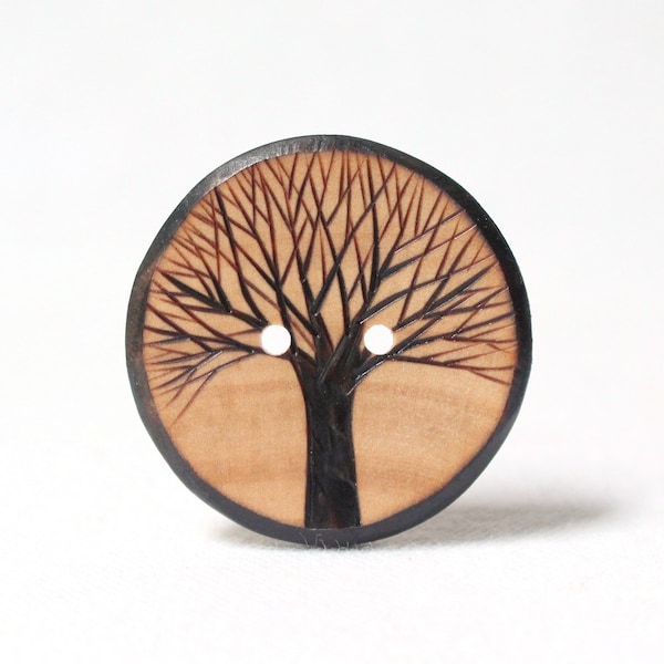 Tree of Life Button, Handmade Sewing Button, Extra Large Wood Button, Wooden Tree Buttons, Big Wood Buttons, Handmade, 1pce 38mm or 1.5"