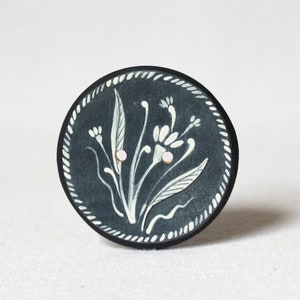 Large Indigo Blue Flower Button, Hand Painted in Indigo Blues and White, Wood Button, Extra Big Sewing Button, White and Blue  2" or 50mm