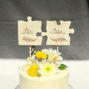 Mr and Mrs Topper, Puzzle Piece Cake Topper, Rustic Wedding Cake Topper, Mr Mrs Cake Topper image 5