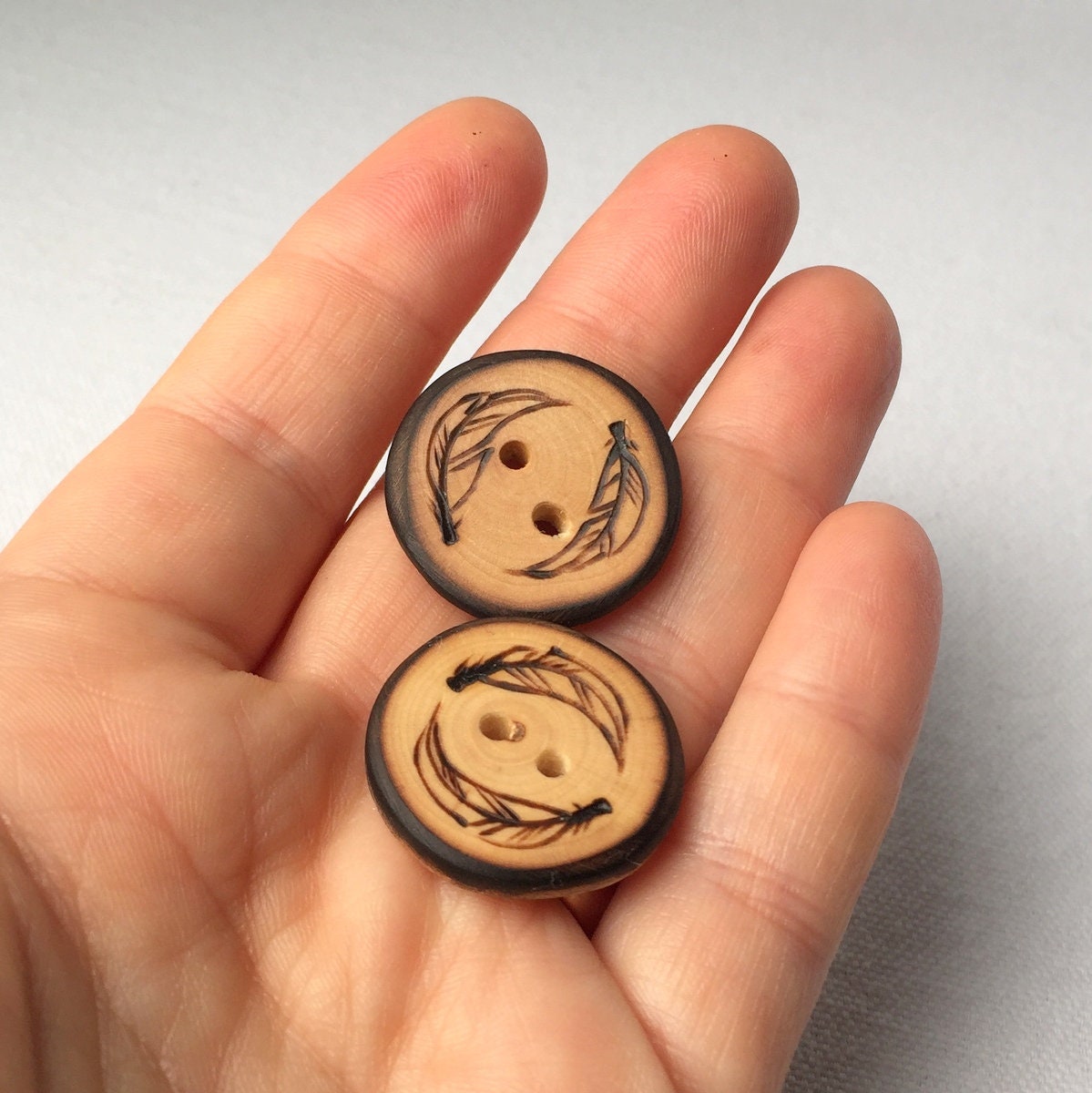 2 Feather Buttons 1 Inch Wood Buttons Tree Branch Buttons - Etsy
