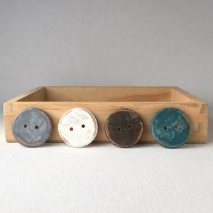 Large Wood Buttons, Handmade Wooden Buttons, Large Coat Buttons Set of Four--Turquoise Button, Brown Button, Grey Button, White Button