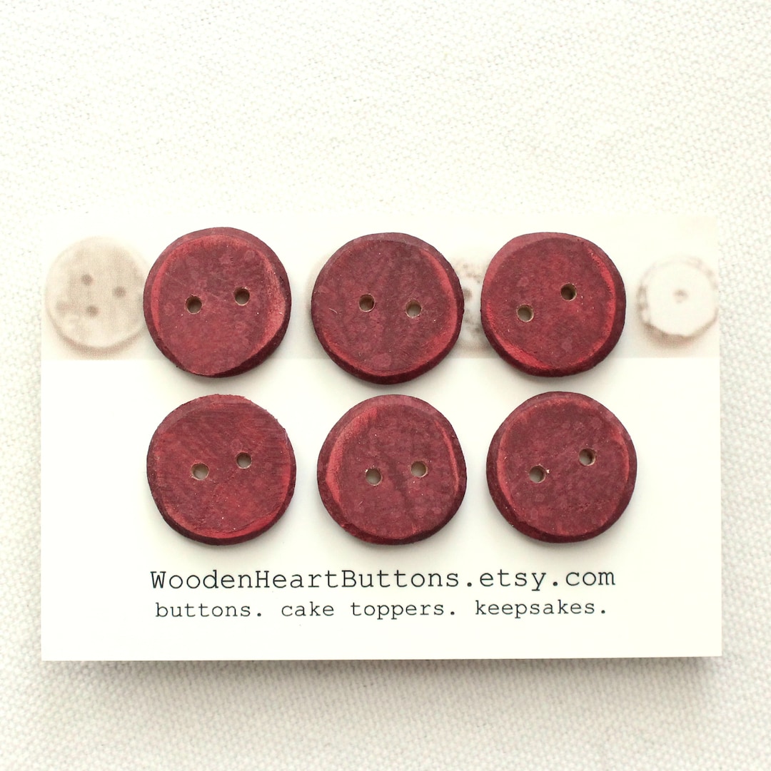 Red Rag Button 6 Small Pomegranate Red Buttons, Dark Red Sewing, 3/4