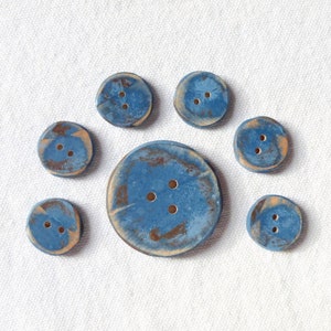 6 Small Blue Buttons, Blue Wood Buttons Distressed Blue Wooden Buttons 6pce 3/4 or 20mm image 4