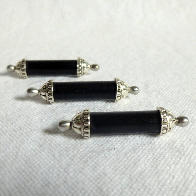 3 Unique Black Toggle Buttons, Silver and Black Buttons, Fancy Silver Buttons, Self Shank 3pce 38mm or 1.5 Long image 4