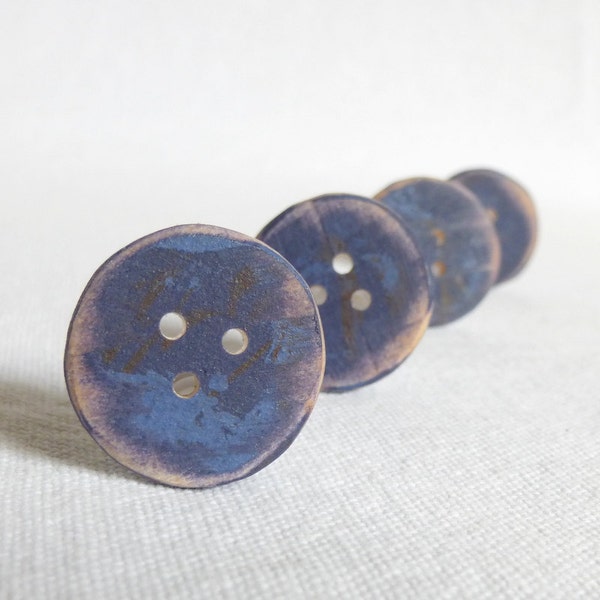 Dark Purple/ Plum Buttons, Distressed Wood Buttons Set of Four in Eggplant Purple Button, Purple Wood Buttons