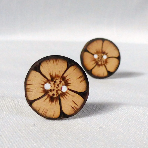 Rose Buttons, 1 Inch Wooden Buttons,  Flower Button/ Flower Sewing Button,  Handmade Wood Button -2pce