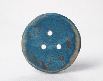 Teal Coat Button, Large Teal Buttons/ Turquoise Wood Button, Handmade Wooden Buttons