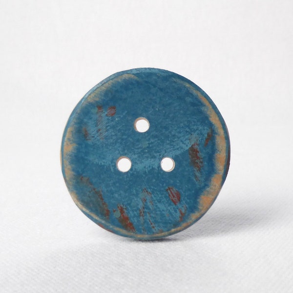 Teal Coat Button, Large Teal Buttons/ Turquoise Wood Button, Handmade Wooden Buttons