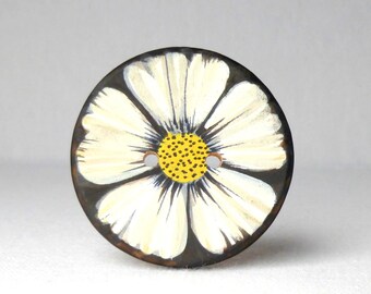 Huge Daisy Flower Sewing Button, Large Flower Button, White Button, Wooden Flower Buttons, Big Wood Buttons, Handmade, 1pce 50mm or 2"