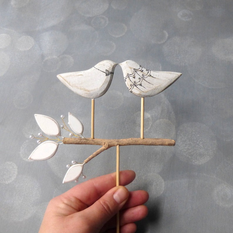 Love Birds and Pearl Topper, Wedding Cake Topper, Bird Cake Topper/ Bridal Cake Topper, Bride and Groom Cake image 2