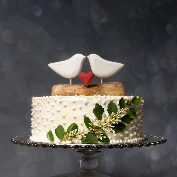 Sculpte En Bois Oiseaux Coeur Rouge Blanc Oiseau Cake Etsy