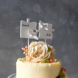 Puzzle Piece Wedding Cake Topper for Love Birds, Bridal Topper/ White Wedding Topper, Handmade Etsy Weddings/ Decorations image 4