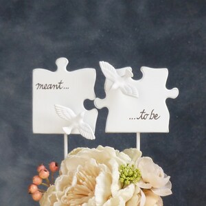 Puzzle Piece Wedding Cake Topper for Love Birds, Bridal Topper/ White Wedding Topper, Handmade Etsy Weddings/ Decorations image 6