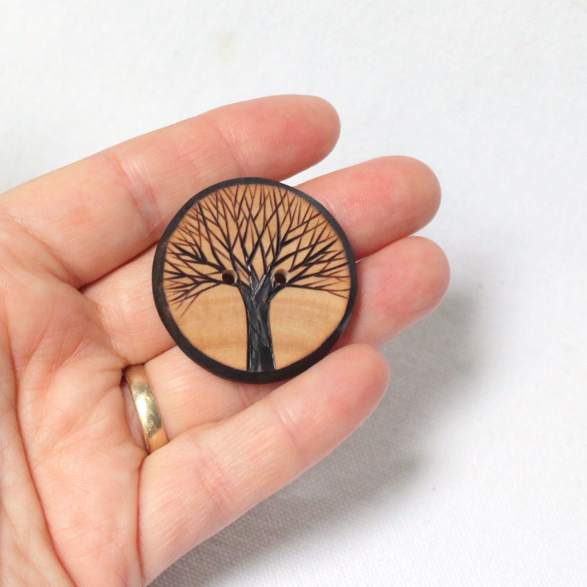 Tree of Life Button, Handmade Sewing Button, Extra Large Wood Button ...