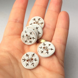 Tiny Snowflake Button, Handmade Wood Button 3/4 Inch or 20mm Winter Wonderland Sewing Button image 3